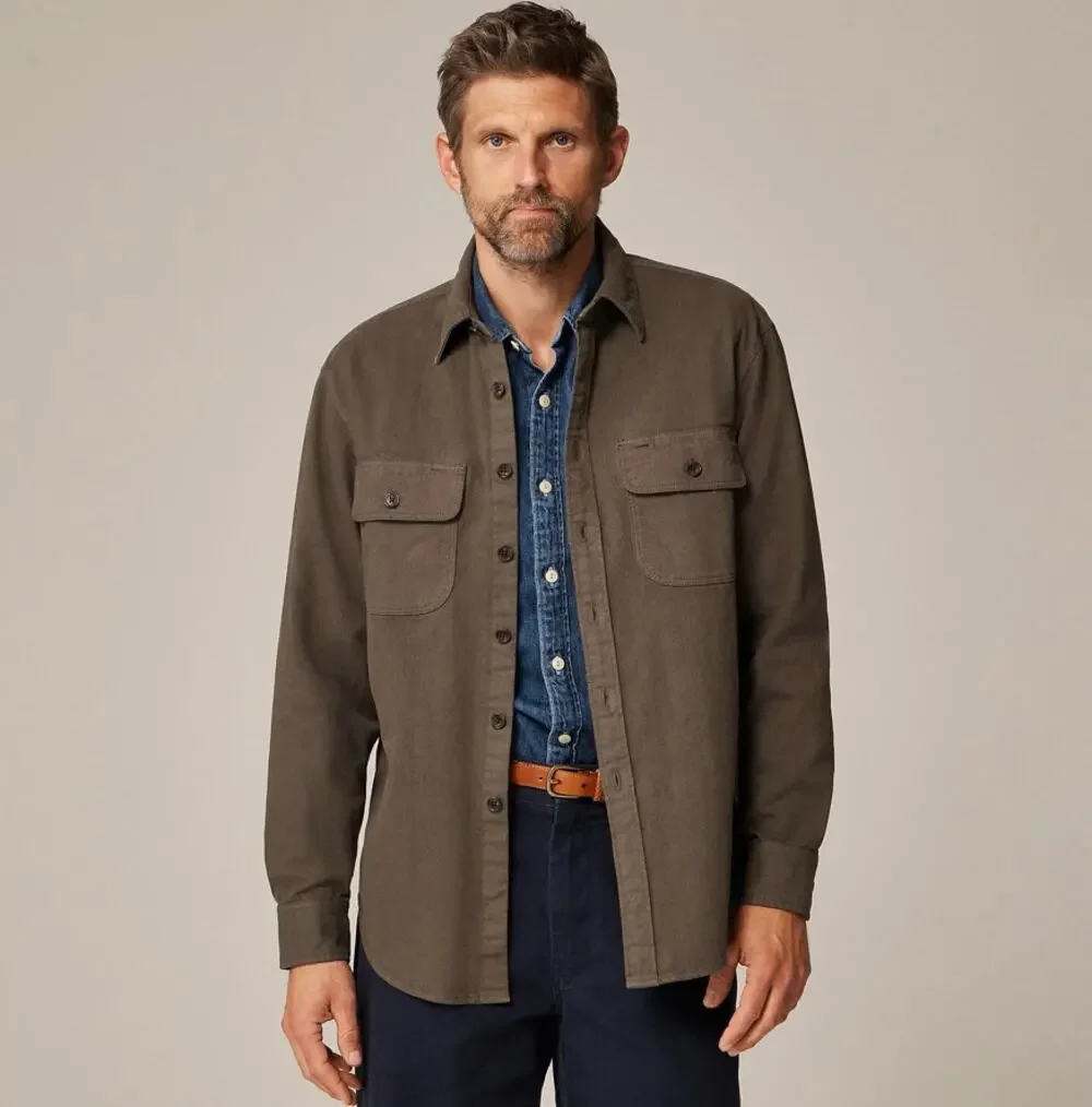J.Crew Garment-dyed Twill Overshirt Mens XL Greenish Gray Long Sleeve Button Up